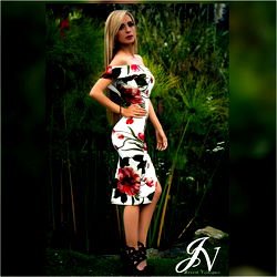 Model Jinneth Paola Velasquez in Flower Print Dress