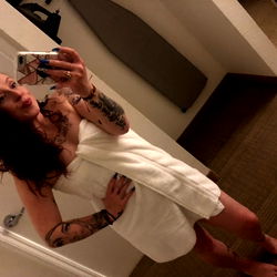 Sue in a Spa-Themed Bathrobe