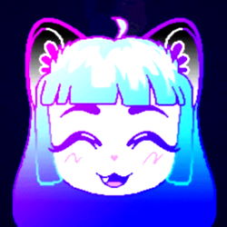 Stylized, Colorful Virtual Cat Character with Purple Hair and Ears
